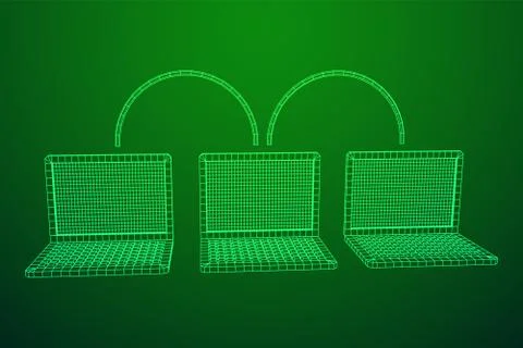 Laptop chain. Blockchain big data flow information. 库存插图
