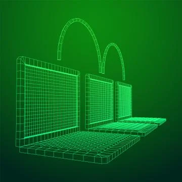 Laptop chain. Blockchain big data flow information. Stockillustratie