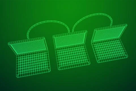 Laptop chain. Blockchain big data flow information. イラスト素材