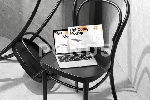 Laptop Chair Scene Mockup Modello PSD