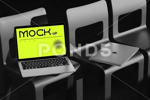 Laptop Chair Scene Mockup PSD Template