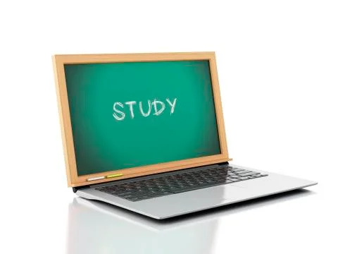 Laptop with chalkboard with study text. 3d illustration Stock Illustration
