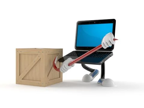 Laptop character with crate Illustrazione stock