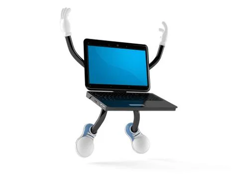 Laptop character jumping Stock Illustration