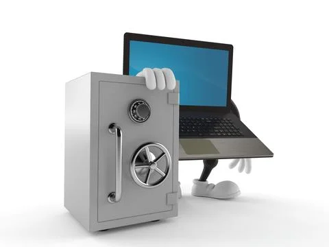 Laptop character with safe Stock Illustration