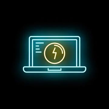 Laptop charging battery neon light technology icon Stock Illustration