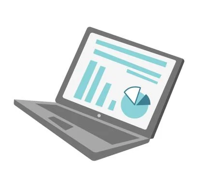 Laptop with chart and diagram vector cartoon. Illustrazione stock