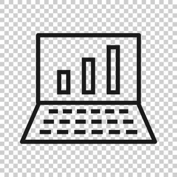 Laptop chart icon in flat style. SEO data vector illustration on white isolat Illustrazione stock