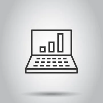 Laptop chart icon in flat style. SEO data vector illustration on white isolat Illustrazione stock