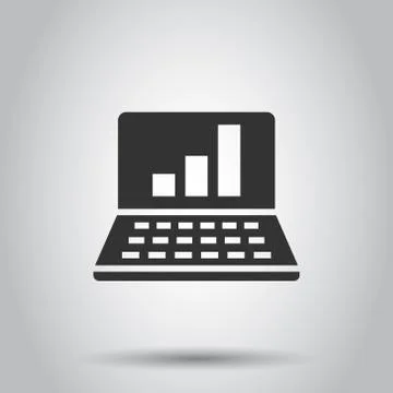 Laptop chart icon in flat style. SEO data vector illustration on white isolat 库存插图