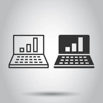 Laptop chart icon in flat style. SEO data vector illustration on white isolat Illustrazione stock