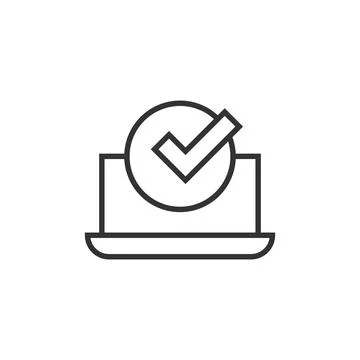 Laptop check mark icon in flat style. Computer approval vector illustration o 库存插图