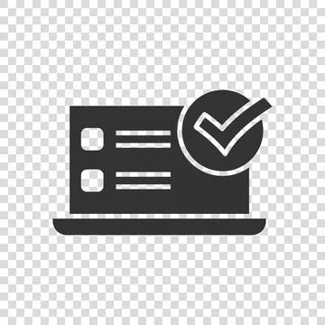 Laptop check mark icon in flat style. Computer approval vector illustration o Stock Illustration