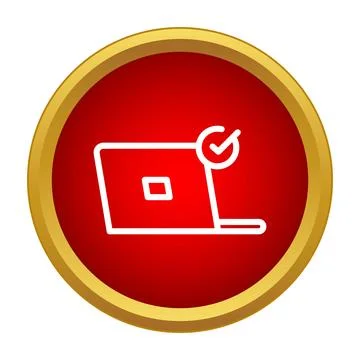 Laptop with check mark icon in red circle Stock Illustration