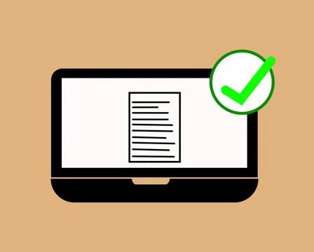 Laptop with a checklist icon on screen concept for online survey or complet.. Stock Illustration