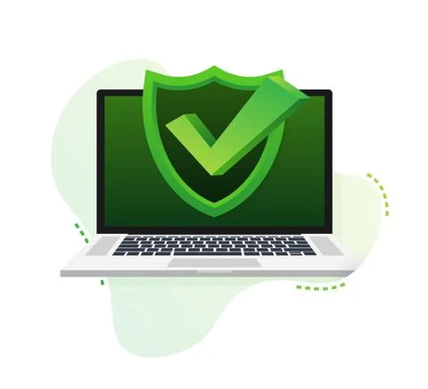 Laptop with checkmark or tick notification in bubble pattern. Approved choice 스톡 일러스트