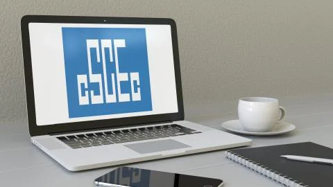 Laptop with China State Construction Engineering Corporation logo on the screen Stock Illustration