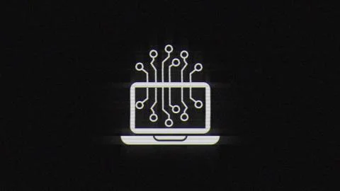 Laptop chip in glitch effect mp4 video Stock Illustration
