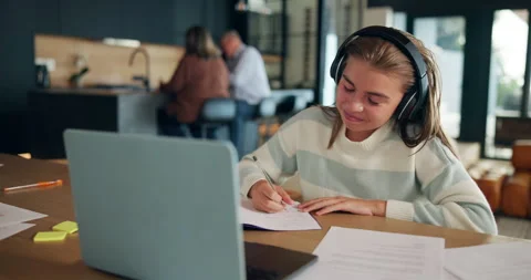 Laptop, class and child in home on video call for distance learning, education Stock Footage 301044484