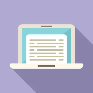 Laptop class icon flat . Virtual book Stock Illustration