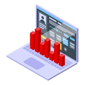 Laptop client graph icon isometric vector. Bank process Stock Illustration