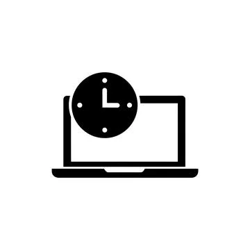 Laptop with clock time management remote work productivity icon Stock Illustration