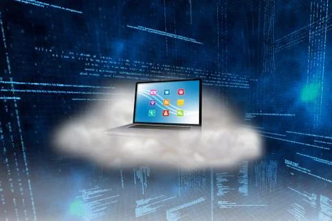 Laptop on cloud against data background Stock Illustration