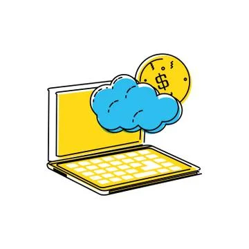 Laptop with cloud and coin Illustrazione stock