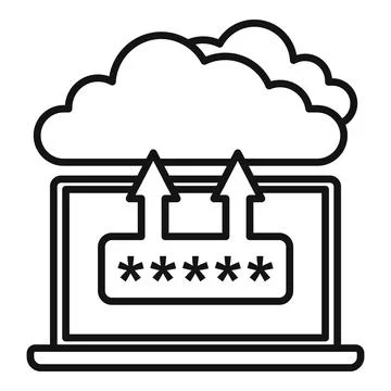 Laptop cloud authentication icon, outline style Stock Illustration