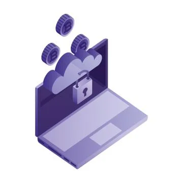 Laptop with cloud computing and bitcoins Illustrazione stock