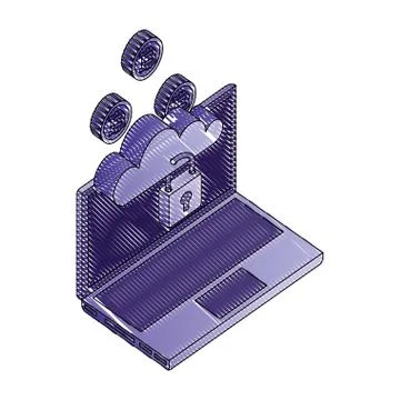 Laptop with cloud computing and bitcoins 스톡 일러스트