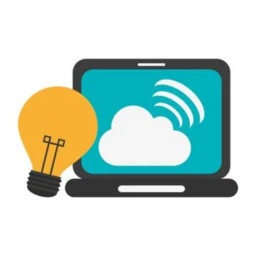 Laptop with cloud computing and bulb light idea Stock Illustration