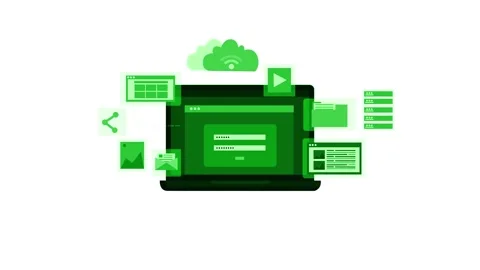 Laptop with cloud computing and data sharing icons animation Stock Footage 317113824