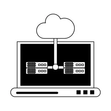 Laptop with cloud computing in black and white 스톡 일러스트