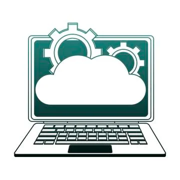 Laptop with cloud computing blue lines Stock Illustration