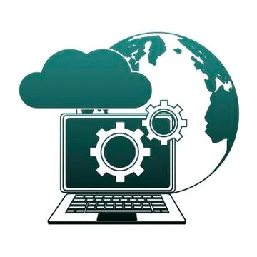 Laptop with cloud computing blue lines 스톡 일러스트
