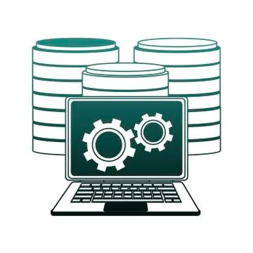 Laptop with cloud computing blue lines Stock Illustration