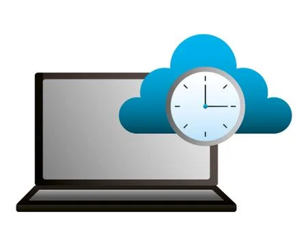 Laptop cloud computing clock time Illustrazione stock