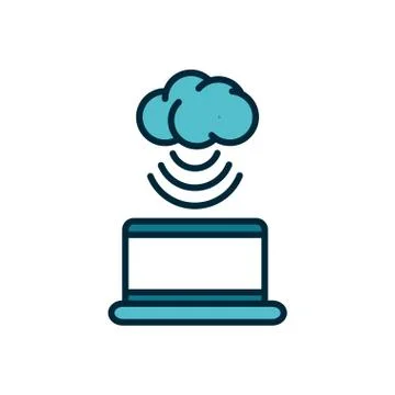 Laptop cloud computing connection internet of things line and fill icon Stock Illustration