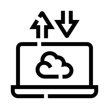 Laptop cloud computing data upload download icon Stock Illustration