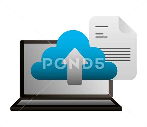 Laptop cloud computing document upload Stock Illustration