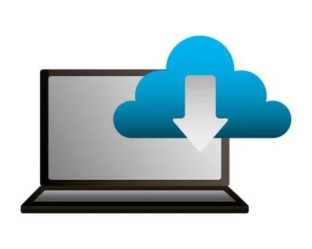 Laptop cloud computing download data information Illustrazione stock