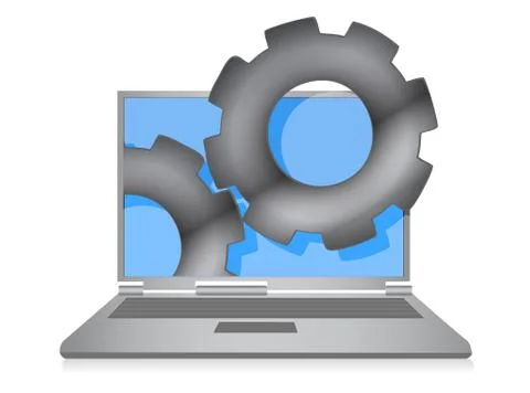 Laptop cloud computing gears illustration design Illustrazione stock