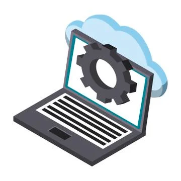 Laptop with cloud computing isometric Stock Illustration