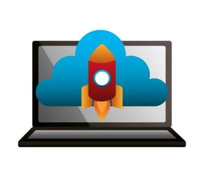 Laptop cloud computing launching rocket 스톡 일러스트