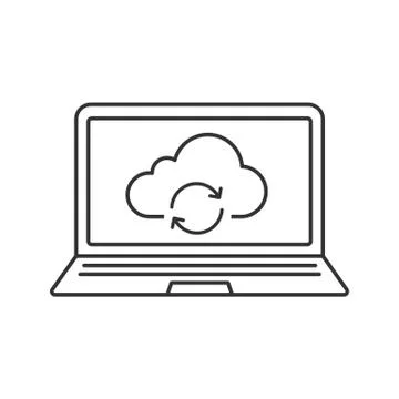 Laptop cloud computing linear icon Stock Illustration
