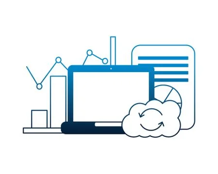 Laptop cloud computing reload chart finance document Illustrazione stock