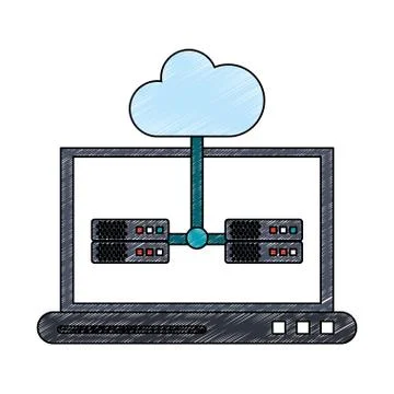 Laptop with cloud computing scribble Illustrazione stock