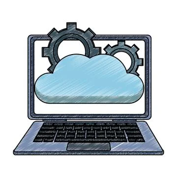 Laptop with cloud computing scribble Illustrazione stock