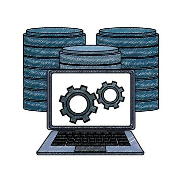 Laptop with cloud computing scribble Stock Illustration